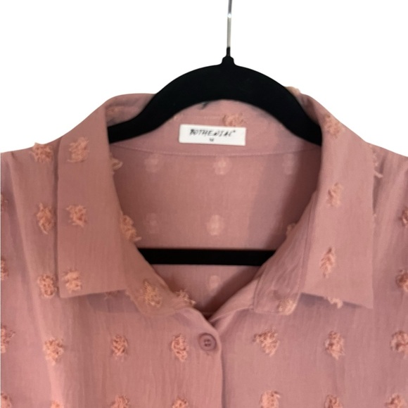 BOTHENIAL Women Pink Button Down Chiffon Blouse Size Medium - Picture 5 of 8